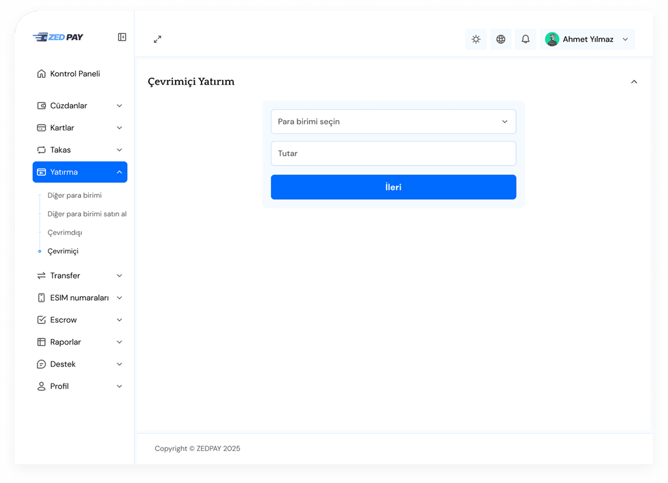 Desktop Dashboard UI demo: deposit
