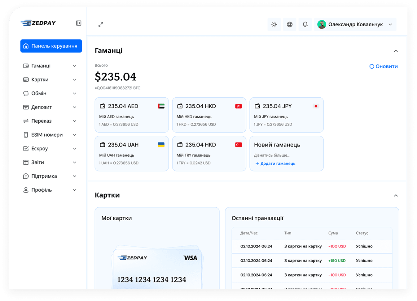 Desktop Dashboard UI demo: fintech
