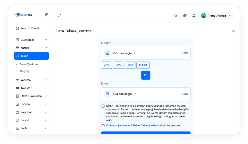 Desktop Dashboard UI demo: swap / convert money