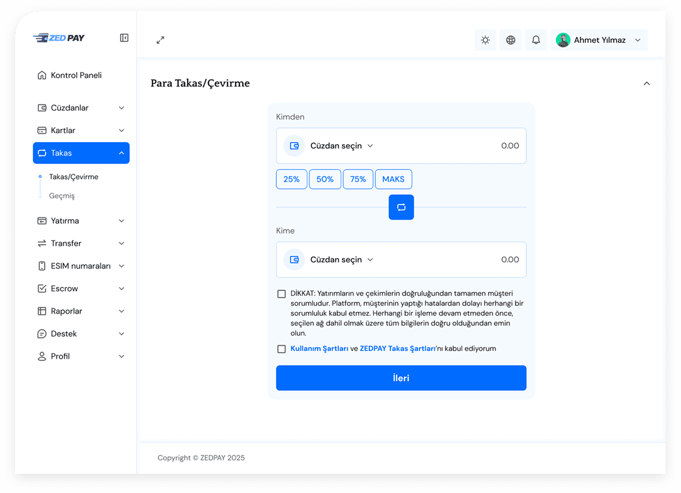 Desktop Dashboard UI demo: swap / convert money